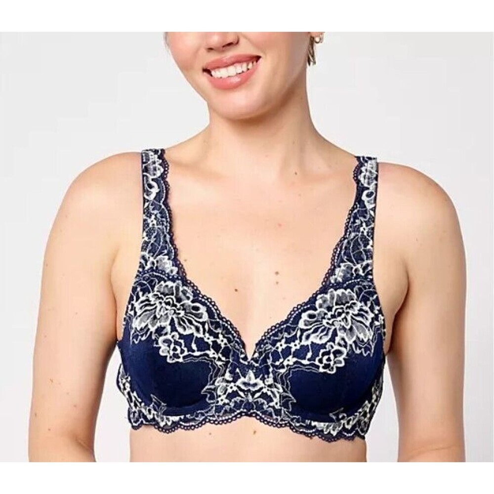 Breezies Luxe Two Tone Underwire Lace Bra Womens Sz 36DD Navy Blue Everyday
